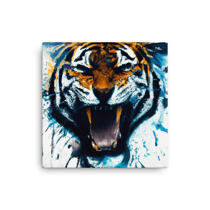 Tiger emerging through canvas (1 / 2)