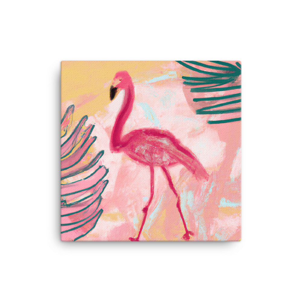 Flamingo emerging from the bush